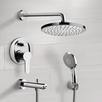 Tub and Shower Faucet Chrome Tub and Shower Faucet With Rain Shower Head and Hand Shower Remer TSH50